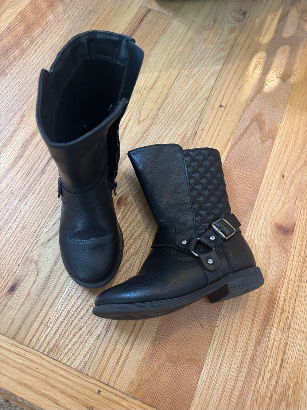 Girls Black Quilted Mid-Calf riding Boots with Buckle Accent